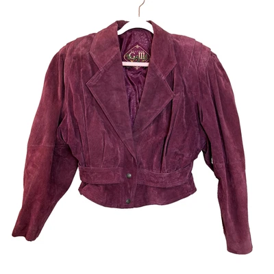 Vintage 90s Women’s Burgundy Suede Blazer Jacket Structured Shoulders Power S - Image 1 of 4