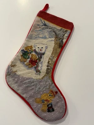 MEDIAS DE NAVIDAD VINTAGE DE LANA A PUNTA DE AGUJA HECHAS A MANO OSOS DE PELUCHE VICTORIANOS COUNTRY Foto 1 de 4