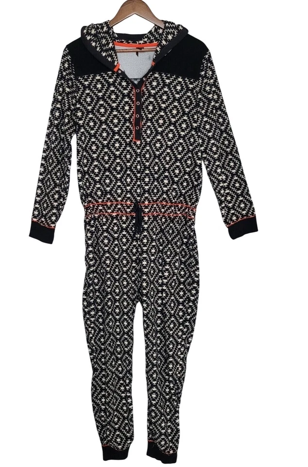 Kenzie Fleece Hoodie One Piece Pajamas Womens Size L Geometric Comfy - Image 1 of 4
