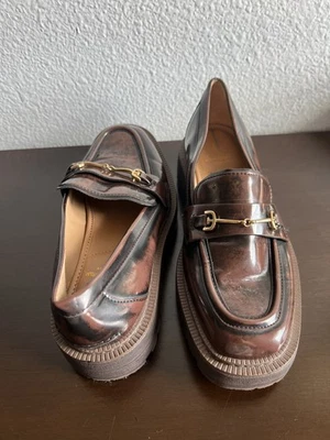 Mocassim Sam Edelman Laurs Lug Sole couro conhaque temperado robusto 6,5 M NOVO  - Imagem 1 de 4