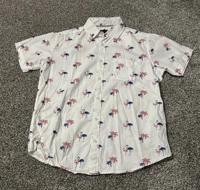 Rugby University Stars and Stripes Flamingo Print Men’s Button Down Shirt Medium - Image 1 of 3