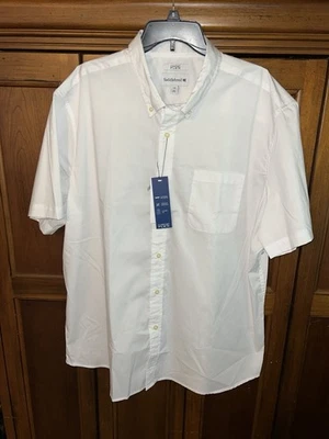 Camisa masculina flexível conforto alforje XXL branca manga curta botão resistente a rugas - Imagem 1 de 4