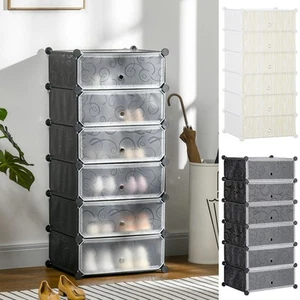 6 Tier Shoe Rack Plastic Cube Storage Cabinet Modular Shoe Tower with Door - Picture 1 of 23
