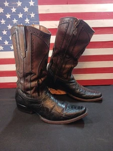 Cuadra Men's Cowboy Boots Ostrich Flame Chocolate Black W/ Zipper EXCELLENT - Picture 1 of 24