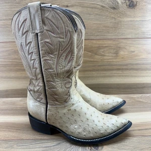 Ostrich Embossed Leather Cowboy Boys Kids Boots Size 4.5 Beige Western - Picture 1 of 12