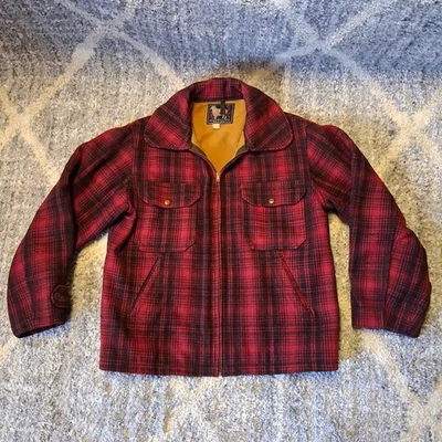 Woolrich Mackinaw Wool Jacket Mens 42 Red Buffalo Plaid Hunting 40s 50s Vtg - Image 1 of 4