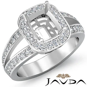 Cushion Semi Mount Halo Pre-Set VS1-VS2 Diamond Engagement Ring 14k Gold 0.55Ctw - Picture 1 of 6
