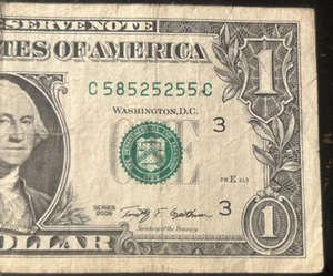 (NEAR BINARY/ALTERNATOR!) $1 Trinary Fancy Serial Number C58525255C Series 2009 - Picture 1 of 3