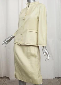 CHADO RALPH RUCCI Womens Yellow Silk+Wool Long-Sleeve Jacket+Skirt Suit 8/M - Picture 1 of 5