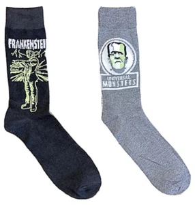 New UNIVERSAL MONSTERS Mens 2 Pair Of HALLOWEEN Socks FRANKENSTEIN - Picture 1 of 1