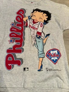 Rara maglietta Philadelphia Phillies Betty Boop sport grigia anni 90 stile classico - Foto 1 di 2