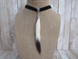 Ermine Tail Pendant Weasel Tail Necklace Animal Fur Choker Jewelry Boho Goth - Picture 1 of 3