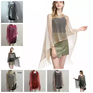Women Hollow Out Net Tassels Cape Cloak Tippet Wrap Coat - Picture 1 of 19