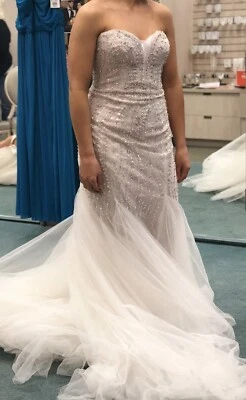 Galina Signature Wedding Dress Illusion Plunge Mermaid Style Size Womens 8 NEW - Image 1 of 4