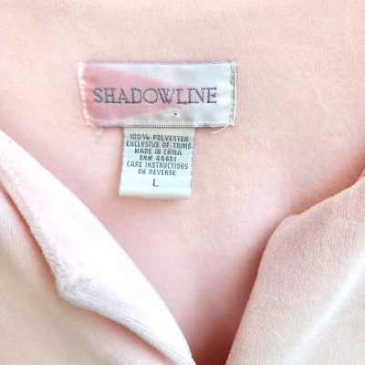 Shadowline Robe Large Lt Pink Front Zip Rosettes 3/4 Sleeves Velour Housecoat - Image 1 of 4