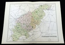 Antique Map of Northamptonshire Northampton Wellingborough Kettering 1889