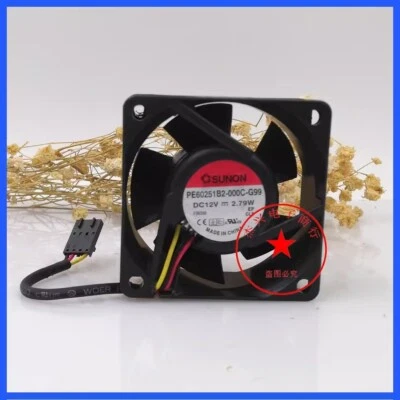 SUNON PE60251B2-000C-G99 6025 DC12V 2.79W 6CM 3-Pin Dual Ball Cooling Fan - Image 1 of 3