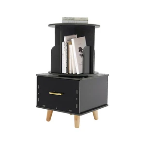 Bedside Table with Drawer, Corner High End Table, Rotating Bookshelf with Drawer - Picture 1 of 22