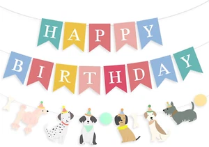 Dog Themed Banner Happy Birthday Banner Backdrop Colorful Decoration Kids Baby D - Picture 1 of 12