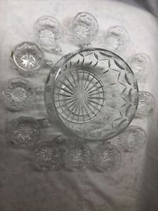 Vintage Bleikristall Heavy Crystal Punch Bowl And Cups 13 Pcs