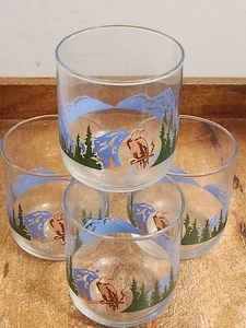 Vintage Set of 4 TIENSHAN 12oz 3½" Eagle Drinking Glasses Tumblers NEW - Picture 1 of 2