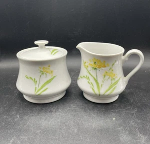 Sugar Bowl & CreamerMontgomery Ward “Summer Days” Yellow Flowers Discontinued - Picture 1 of 14