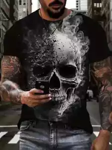 Men's T-shirts 3D Horror Skull Printed Men's Casual T-shirts - Picture 1 of 5