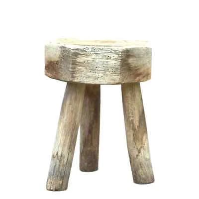 Antiguo taburete brutalista estilo granja francés decoración casa de campo madera maciza Foto 1 de 4
