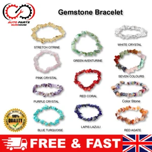 Natural Crystal Gemstone Chip Bead Chakra Stone Stretch Reiki Bracelet Gift - Picture 1 of 51