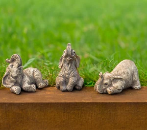 3pc Elephant Garden Ornament Set Lucky Outdoor Figures Stone Effect Statue Gift - Picture 1 of 24
