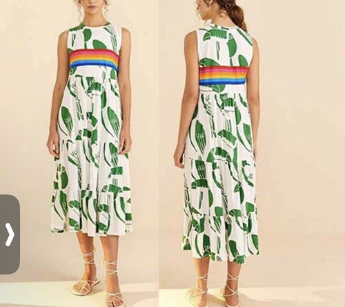 OFF WHITE Maxi abito Farm Rio Rainbow Toucans bianco sporco colorato piccolo nuovo con etichette prezzo al dettaglio consigliato dal produttore $190