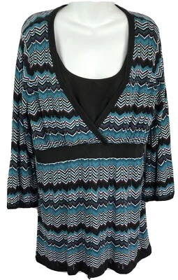 INC Silk Crochet Mesh Knit Tunic Insert top 1X Teal Blk Chevron Boho Grunge - Image 1 of 4