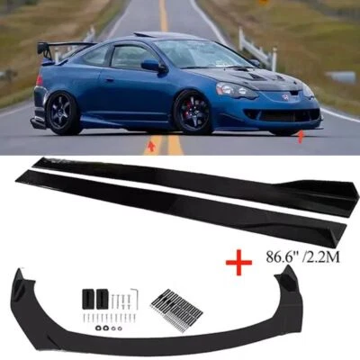 Front Bumper Lip Spoiler +86.6’Side Skirts Glossy Black For Acura RSX DC5 - Image 1 of 4