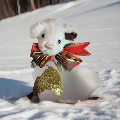 Annette Funicello Grande Árbol de Navidad Adorno Vidrio 9" Blanco Peluche Granny Core Foto 1 de 4