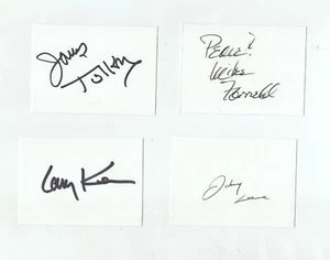 4 card SIGNED lot actor Mike Farrell James Tolkan Larry Kenney singer Johnny Lee - Picture 1 of 1