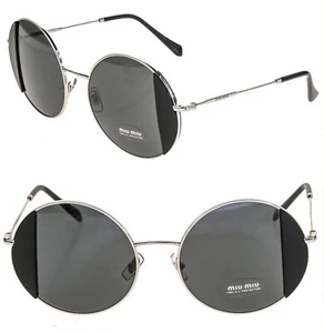 MIU MIU CORE MU57VS Silver Black Geometric Round Metal Fashion Sunglasses 57V - Picture 1 of 9