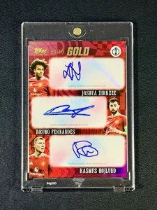 2024-25 Topps Gold Bruno Fernandes / Hojlund / Cirkzee Red Triple Auto / 5 MAN U - Imagen 1 de 4