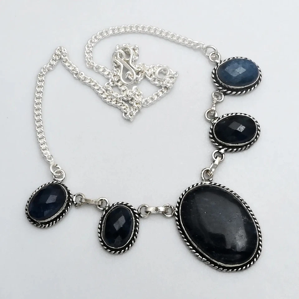 Sodalite Simulated Sapphire Gemstone Handmade Necklace Jewelry 27 Gms AN 14554 - Image 1 of 1