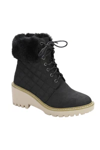 Nicole Miller Womens Lace-Up Mid-Heeled Combat Boots Solid Black Size 7 - Picture 1 of 5