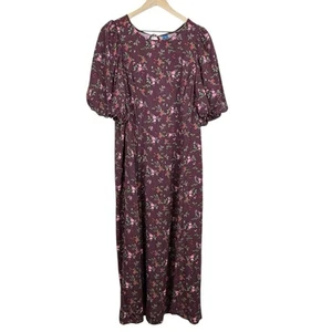 Ancienne robe marine femme 2X violet à fleurs maxi manches évêque Cottagecore Prairie - Photo 1/16