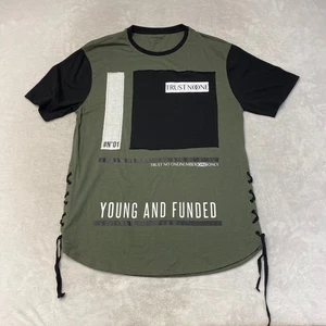 CARBON Men's Olive Black Graphic Lace Up Side T Shirt XL - Picture 1 of 6