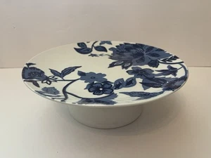 Royal Norfolk Blue And White Floral Ceramic Cake Plate On Stand 10.5” - Picture 1 of 5