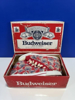 Vintage Bud Budweiser Beer Converse Style High Top Sneaker Shoes Size 7 w/ Box - Image 1 of 4