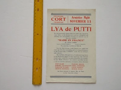 SO RARE! Orig. Play Flyer for LYA DE PUTTI (1896-1931) at the Cort Theatre 1930 - Image 1 of 4