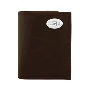 NCAA Lsu Tigers Brown Wrinkle Leather Trifold Concho Wallet, One Size - Picture 1 of 2
