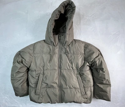 Chaqueta acolchada ZARA para mujer M con capucha cremallera completa verde oliva Foto 1 de 4