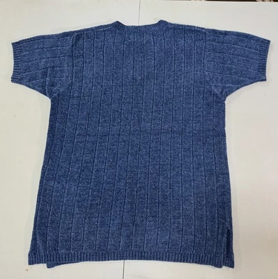Denim & Co Blue  Ribbed Knit Short Sleeve Sweater Women's Medium V Neck EUC - Image 1 of 4
