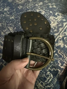 Massimo Dutti Women’s Black Leather Studded Woven Belt Sz S (80) - Picture 1 of 7