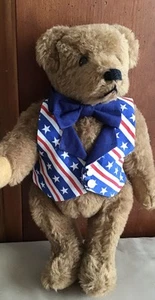 RED, WHITE & BLUE SMALL LINED VEST AND BOW TIE HANDCRAFTED TEDDY BEAR CLOTHES. - Picture 1 of 2