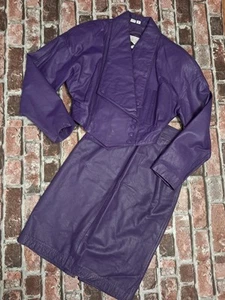 Vtg Yucatan Bay Purple Leather Crop Jacket Skirt Womens Small Punk Rock Moto 80s - Picture 1 of 20
